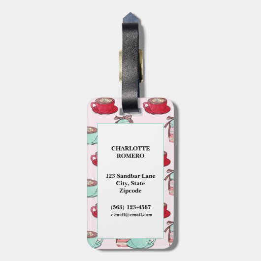 Cute Macarons en Cappuccino | Deegwaren | Monogram Bagagelabel (Achterkant verticaal)