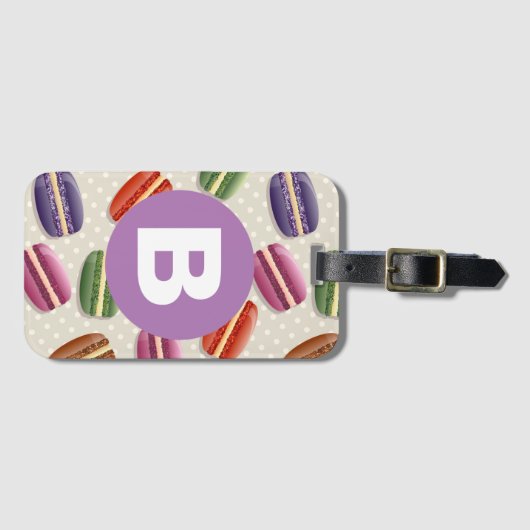 Cute Macaroon Pattern Dotty Purple Monogram Bagagelabel (Voorkant (horizontaal))