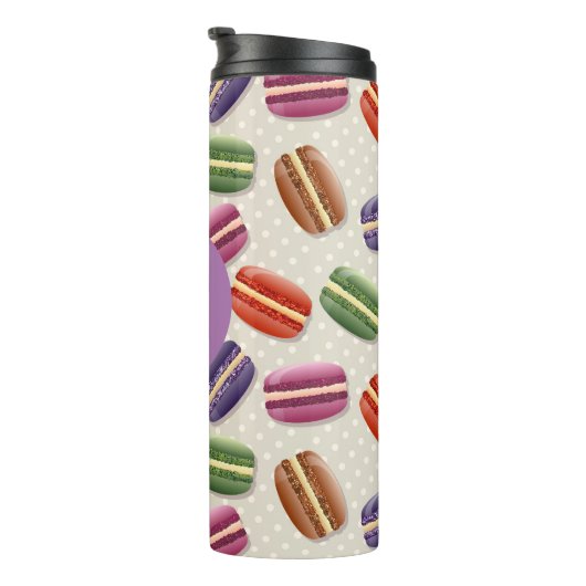 Cute Macaroon Pattern Dotty Purple Monogram Thermosbeker (Geroteerd rechts)