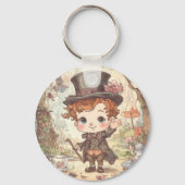 Cute Mad Hatter Whimsical Wonderland Woodland Art Sleutelhanger (Achterkant)