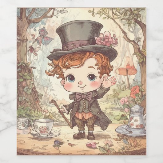 Cute Mad Hatter Whimsical Wonderland Woodland Art Wijn Etiket (Enkel label)