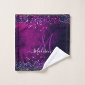 Cute magenta black faux glitter monogram bad handdoek (Wasdoekje)