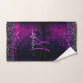 Cute magenta black faux glitter monogram bad handdoek (Handdoek)