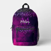 Cute magenta black faux glitter monogram bedrukte rugzak (Voorkant)