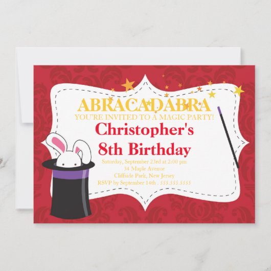 Cute Magic Birthday Party Invitations Kaart (Voorkant)