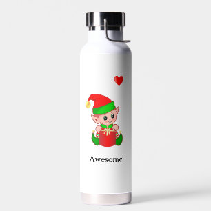 Cute Magic Elf met Gift on White Water Bottle Waterfles