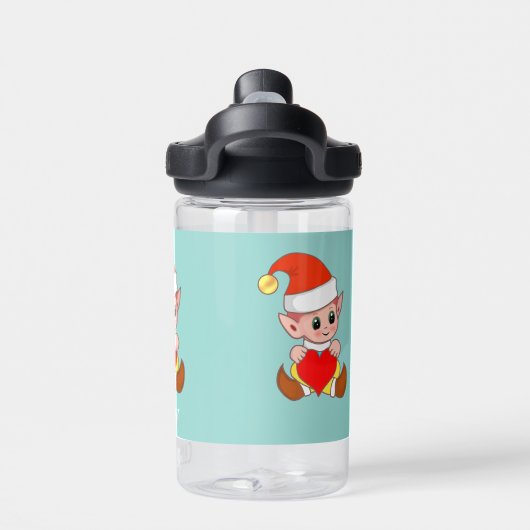 Cute Magic Elf met hart op lichtblauwe wattenbodem Waterfles (Achterkant)