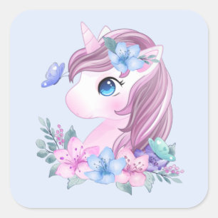 Cute & Magical Baby Unicorn in Waterverf Vierkante Sticker
