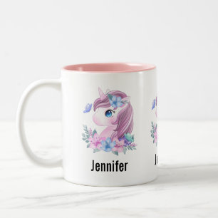 Cute & Magical Baby Unicorn met Big Eyes Tweekleurige Koffiemok
