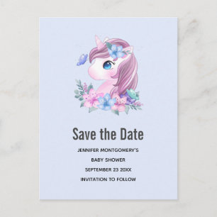 Cute & Magical Baby Unicorn Save the Date Uitnodiging Briefkaart