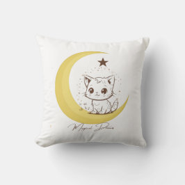 Cute Magical Cat on Moon Starry Dreams - Round Cla Kussen