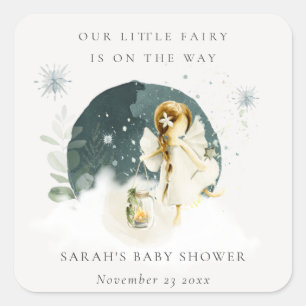 Cute Magical Enchanical Fairy On Way Baby shower Vierkante Sticker