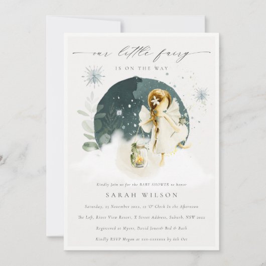Cute Magical Enchanted Baby shower Fée Invitation (Devant)