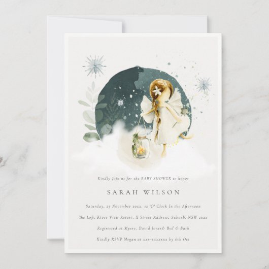 Cute Magical Enchanted Baby shower Fée Invitation (Devant)