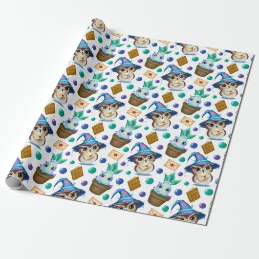 Cute Magical Halloween Pattern Cadeaupapier (Uitgerold)
