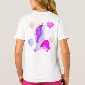 Cute Magical Pink Waterverf Unicorn Name & Letter T-shirt (Achterkant)