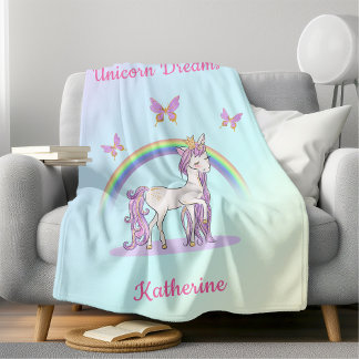 Cute Magical Rainbow Unicorn Fleece Deken