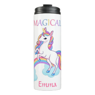 Cute Magical Unicorn en Rainbow White Thermosbeker