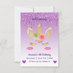Cute Magical Unicorn & Hearts Birthday Kaart