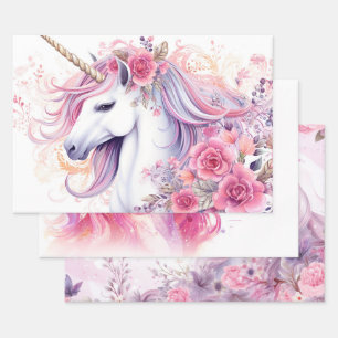 Cute Magical Unicorn Inpakpapier Vel