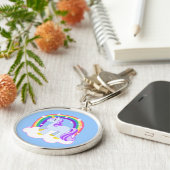 Cute Magical Unicorn met regenboog (!) Sleutelhanger (Zijkant)