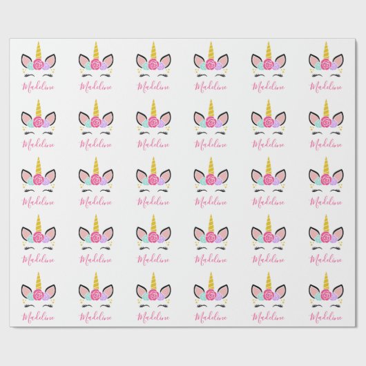 Cute Magical Unicorn Wrapping Paper Cadeaupapier (Vlak)