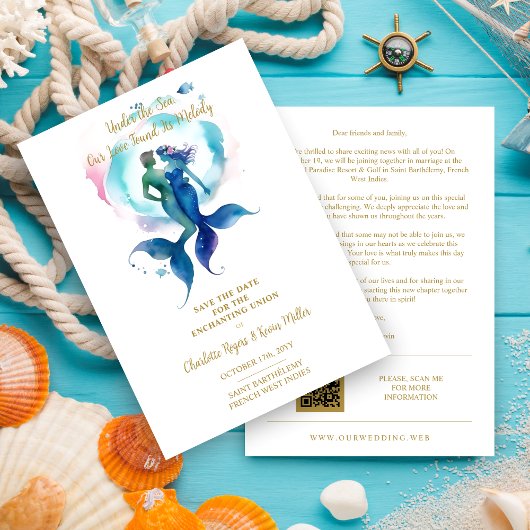 Cute Magical Wedding Mermaid & Triton Romantic Save The Date