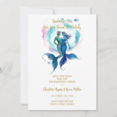 Cute Magical Wedding Mermaid & Triton Romantic Save The Date (Voorkant)