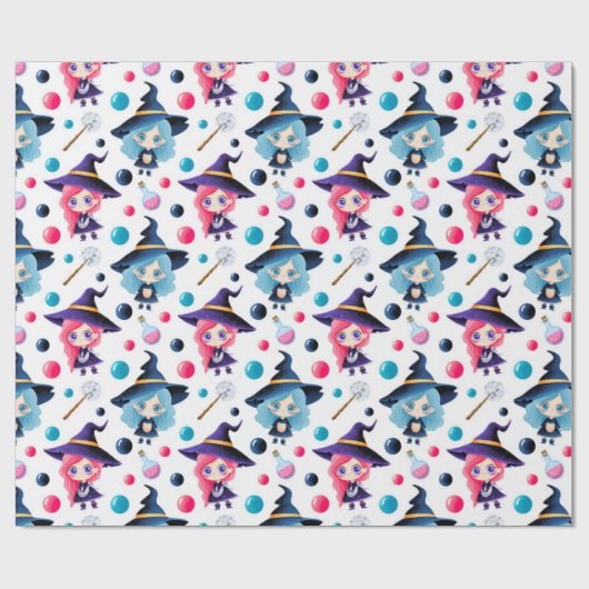 Cute Magical Witch Pattern Cadeaupapier (Vlak)