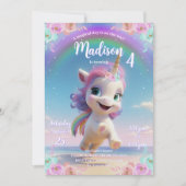 Cute Magique Unicorn Invitation Anniversaire (Devant)