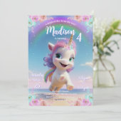 Cute Magique Unicorn Invitation Anniversaire (Debout devant)