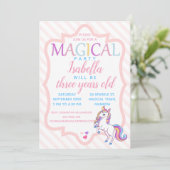 Cute Magique Unicorn rose Anniversaire Invitation (Debout devant)