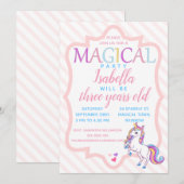 Cute Magique Unicorn rose Anniversaire Invitation (Devant / Derrière)