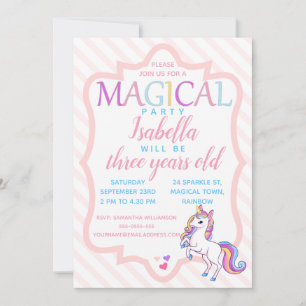 Cute Magique Unicorn rose Anniversaire Invitation