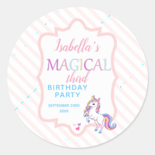 Cute Magische Eenhoorn Roze Verjaardagsfeestje Ronde Sticker