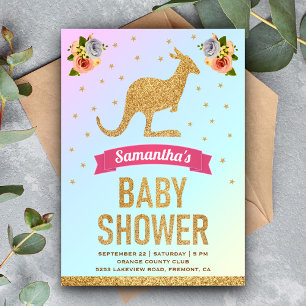 Cute Magische Gouden Glitter Kangoeroe Baby Shower Kaart