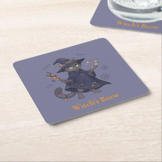 Cute Magische Kat Halloween Papieren Onderzetter