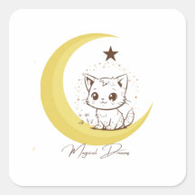 Cute Magische Kat op Maan Ster Droom - Ronde Stick