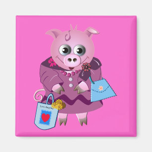 Cute magnet Miss Piggy houdt van winkelen Magneet