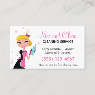 Cute Maid Polka Dot House Cleaning Service Visitekaartje