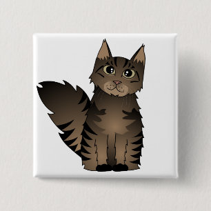 Cute Maine Coon Cat Cartoon - Bruine Tabby Vierkante Button 5,1 Cm