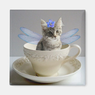 Cute Maine Coon kitten cat fairy square magnet Magneet
