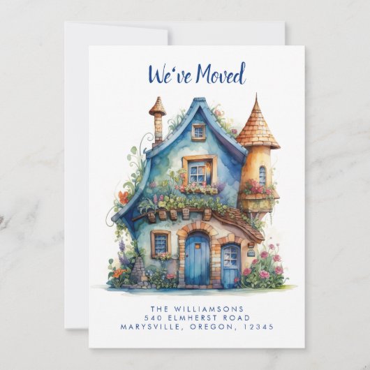 Cute Maison Bleue Faire-part de déménagement (Devant)