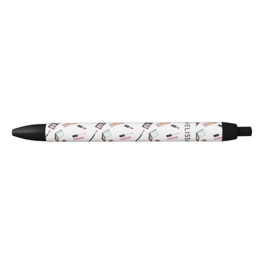 Cute Makeup Theme Pattern & Custom Name Zwarte Inkt Pen (Voorkant)