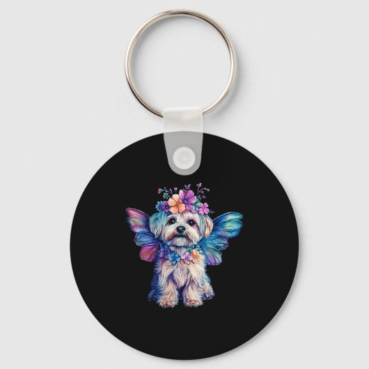 Cute Maltese Dog Angel With Wings  Sleutelhanger (Voorkant)