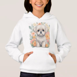 Cute Maltese puppy Summer Flowers Girls Hoodie