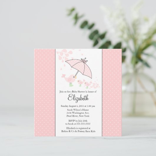 CUTE Mam & Baby TWINS Bird Baby shower Invitation Kaart (Staand voorkant)