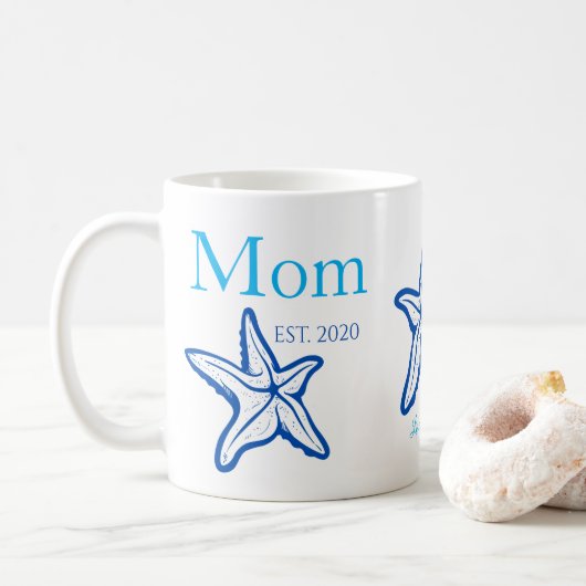 Cute mam Blue Starfish Beachy Coffee Mok (Met donut)