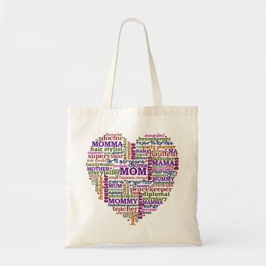 Cute Mam Moederdag Word Art Heart Tote Bag (Voorkant)