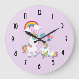Cute Mama & Baby Unicorn Magical Illustration Grote Klok